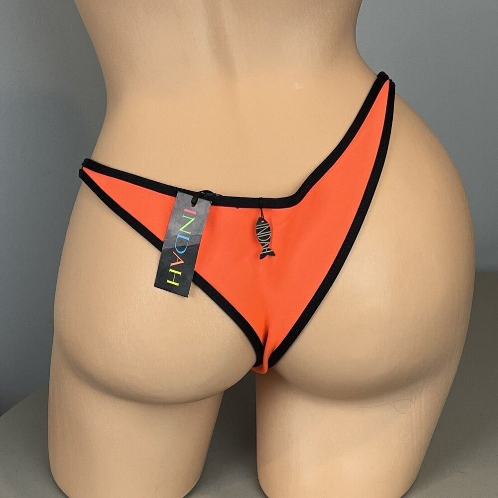 Indah Vesper Brazilian Bikini Bottoms Coral Orange Blue Reversible SK Medium NWT